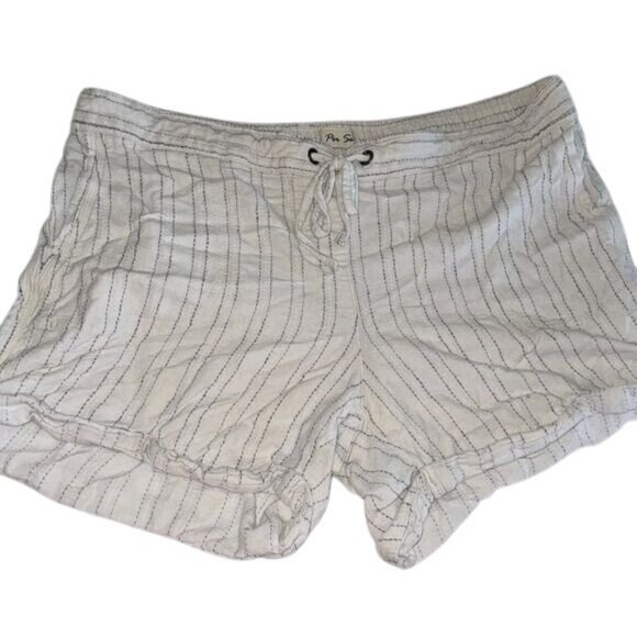 Per Se Womens XL Striped Linen-Viscose Blend Shorts With Drawstring Waist - Picture 1 of 6